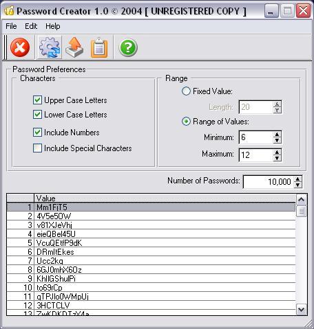 Password Creator Screenshot